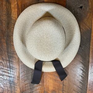Furtalk Wide Brim Straw Sun Hat with Ribbon Tie Beige Women’s Size Large
